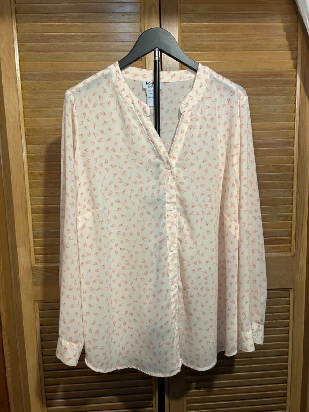 Monroe & Main Pink Abstract Geometric Split Neck Blouse Top Size 1X